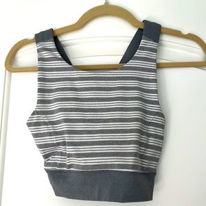 Athleta grey striped long line sports bra, size xs